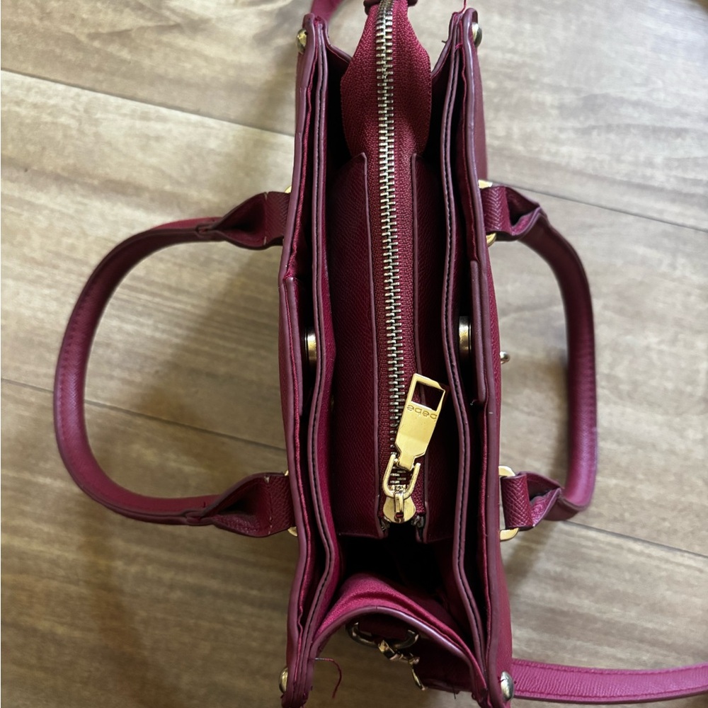 Bebe Burgundy Structured Satchel Crossbody Bag Gold Hardware Missing Tassel - Picture 5 of 9